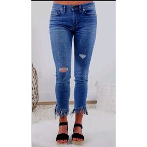 Free People 28 Great Heights Frayed Fringe Distressed Skinny Jeans Boho‎ Beachy